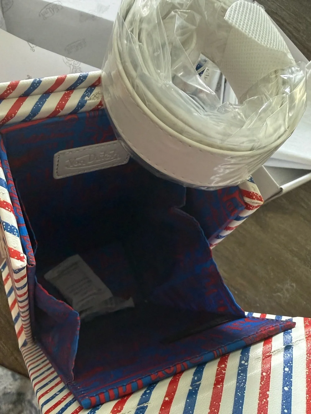 Supreme Red, Blue and White Striped Clutch